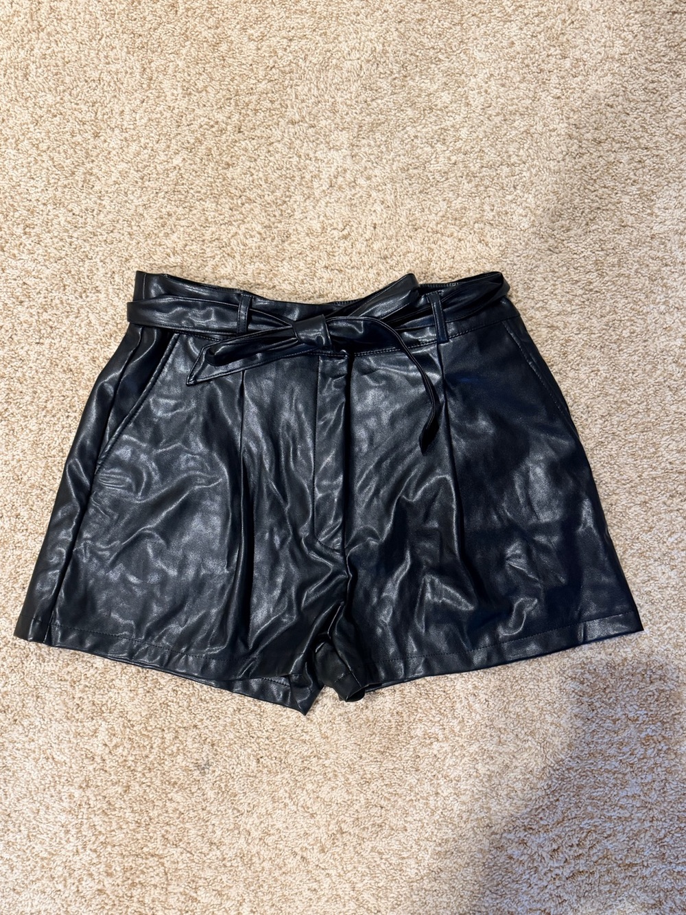 ASOS Black Faux Leather Paperbag Shorts with Belt